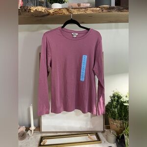 NWT Eddie Bauer Mauve Long Sleeve Crewneck Cotton Tee